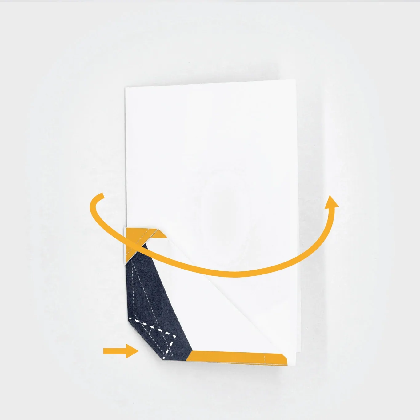 Reverse the center fold so that the graphics are on the inside and softly press the triangle fold so that it folds inside the plane.