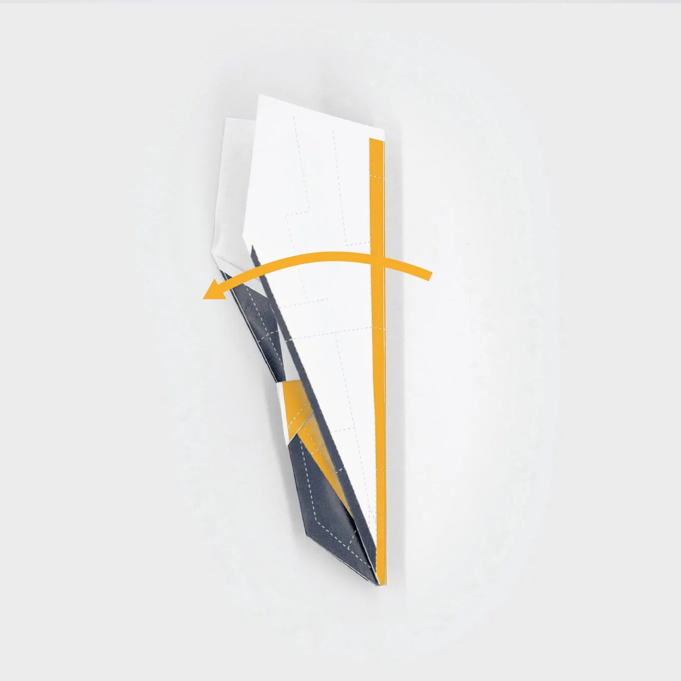 Fold both wings down and create a strong crease on the top edge so the plane has a solid transition from fuselage to wing.