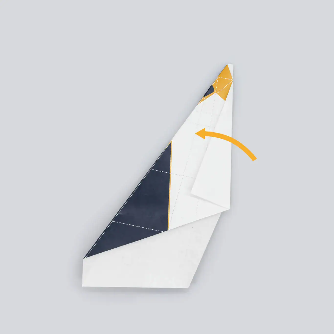 Next fold the bottom of the wing up creasing it to match with the bottom of the plane. REF: Line #4