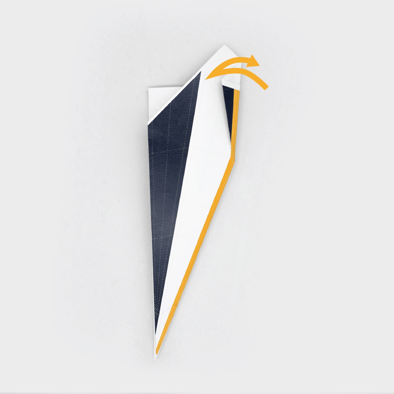 Fold the top right corner from side to side to create the wing tips then straighten it. Mirror that fold on the opposite side.
