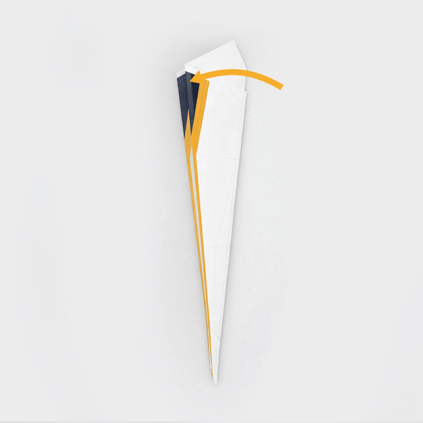 Fold the wings in half so that the wing land just below the left edge. Mirror that fold on the opposite side.