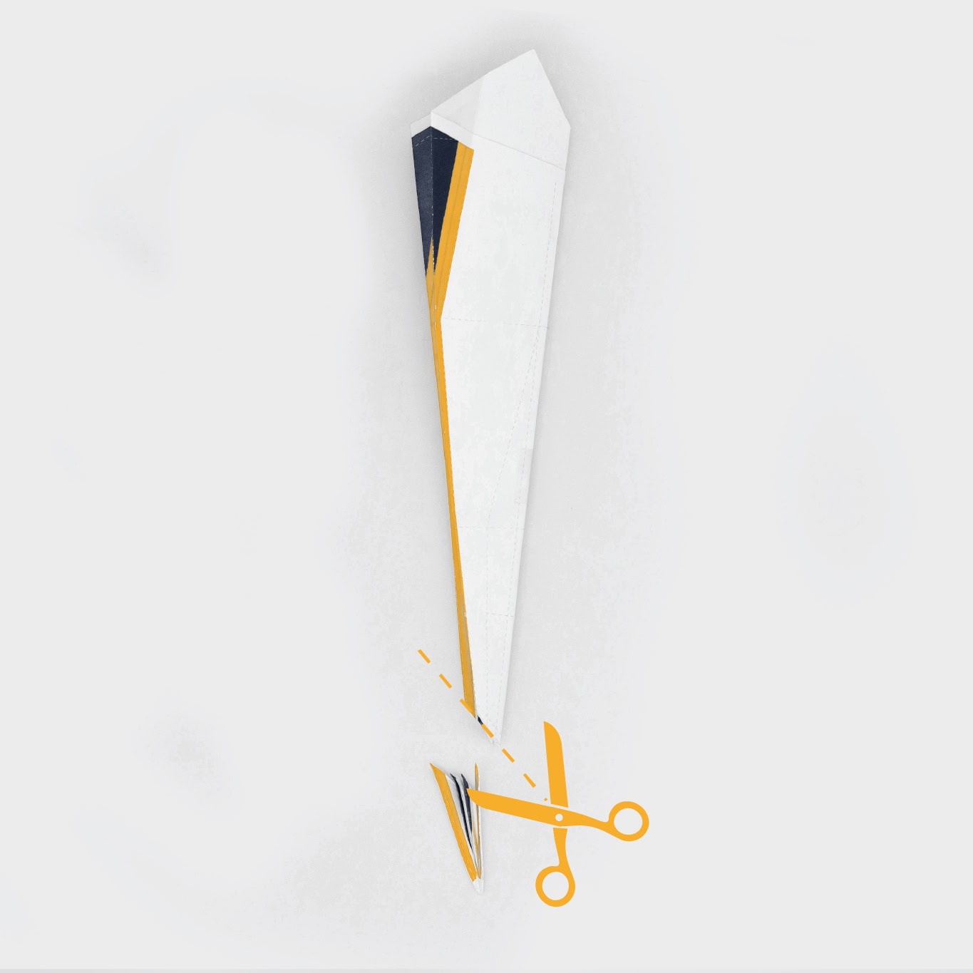 Optionally, cut along the solid line on the nose of the plane.